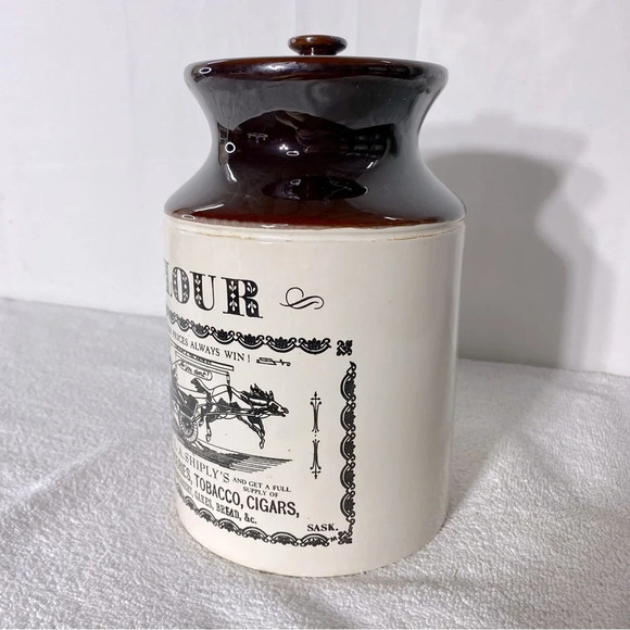 Vintage Ye Old Canadian Crockery Ceramic Abenakis Kitchen Crock Flour Canister - Picture 8 of 15